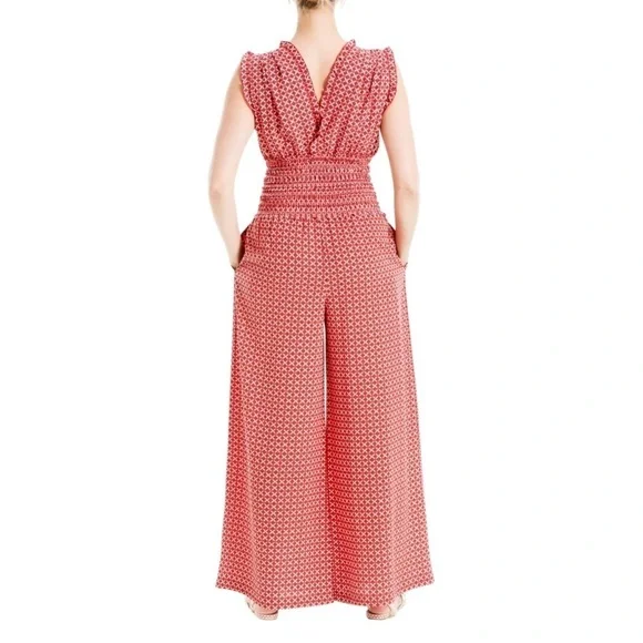 Max Studio Wide Leg Crepe Smocked Jumpsuit - Picture 2 of 6